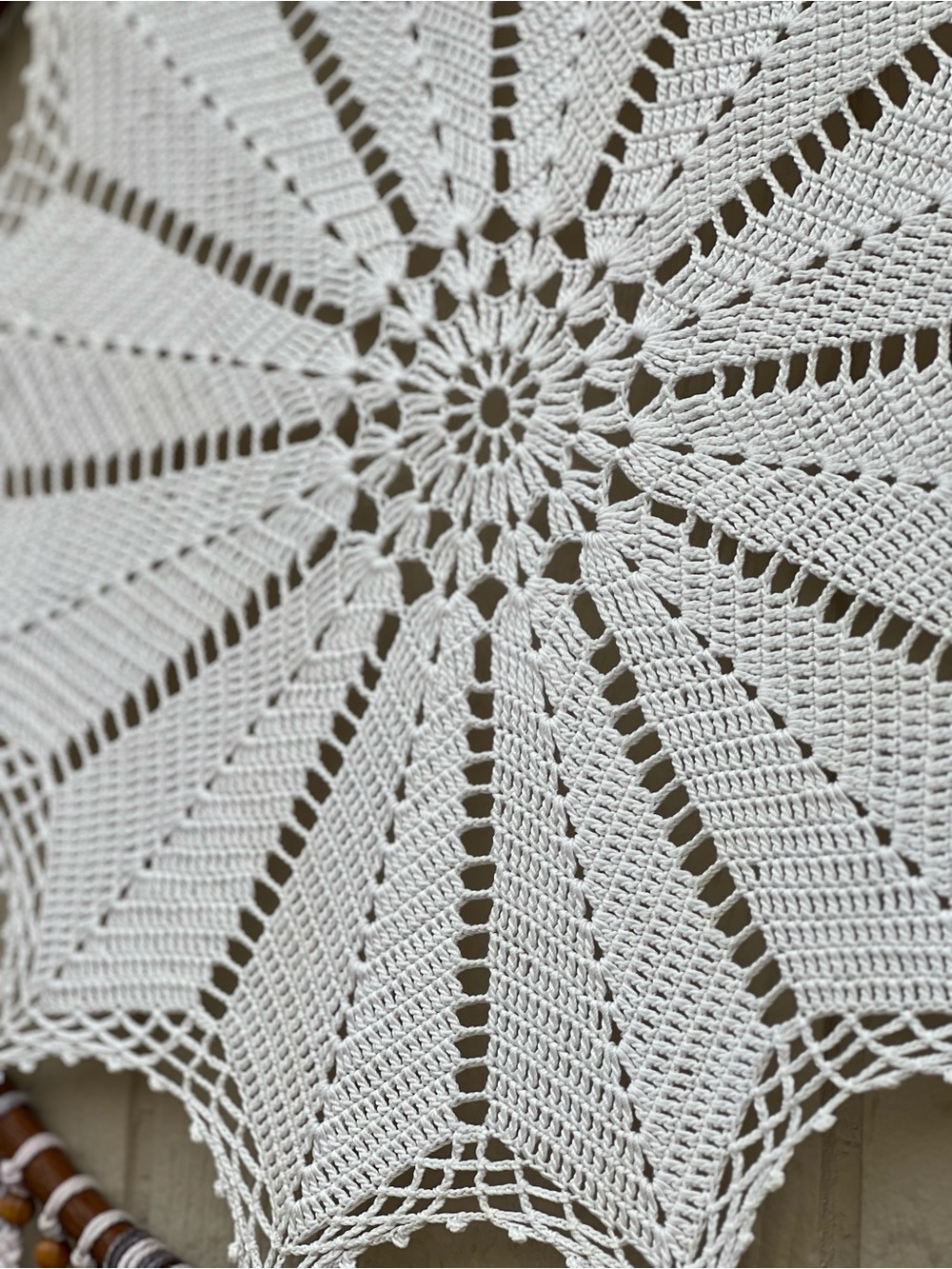 Handmade White Crochet Dreamcatcher Wall Hanging with Brown Hoop Boho Western - Picture 4 of 16